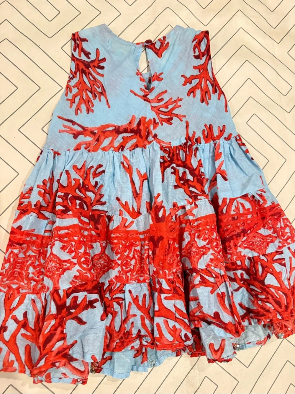 Antica Sartoria Blue & Red Coral Pattern Dress